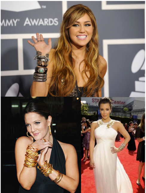 Miley Cyrus, Drew Barrymore, and Kim Kardashian Rocking the Bangles Trend