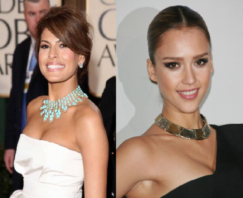 Eva Mendes and Jessica Alba with Collar Necklaces