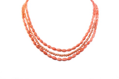 Triple Strand Baby Coral Necklace by Jutta