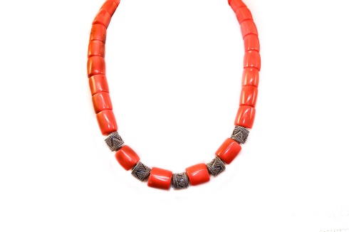 Natural Coral with Vintage Silver Beads Necklace by Jutta